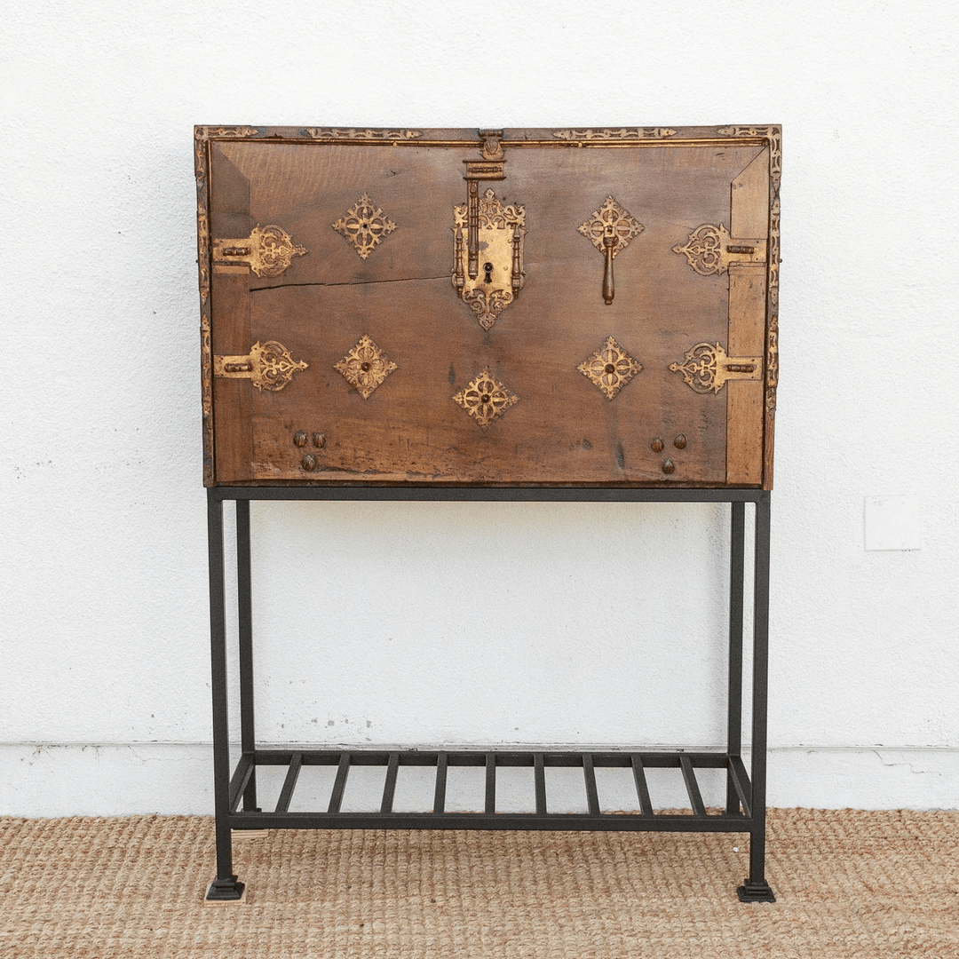 18th Century Spanish Antique Walnut Vargueño on Stand, Baroque craftsmanship from Sevilla