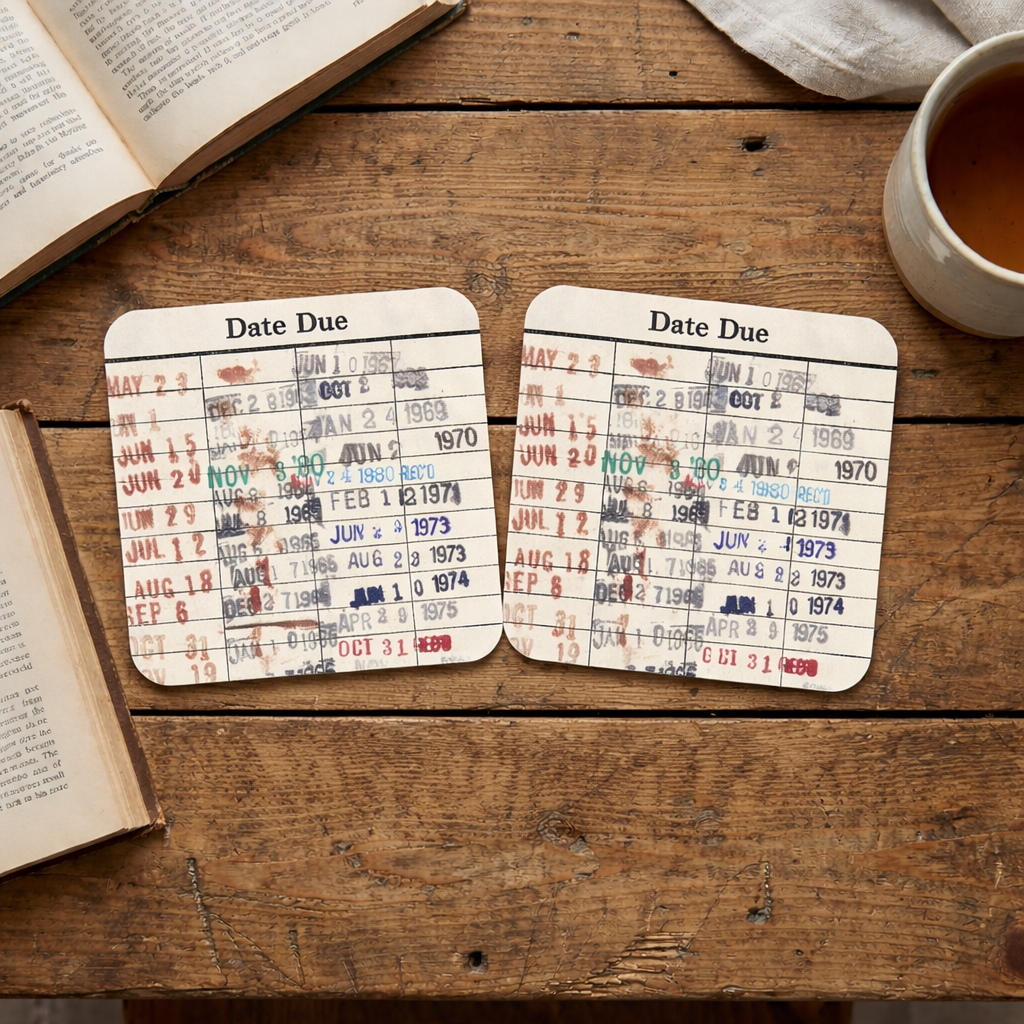 Vintage Library Checkout Card Coasters