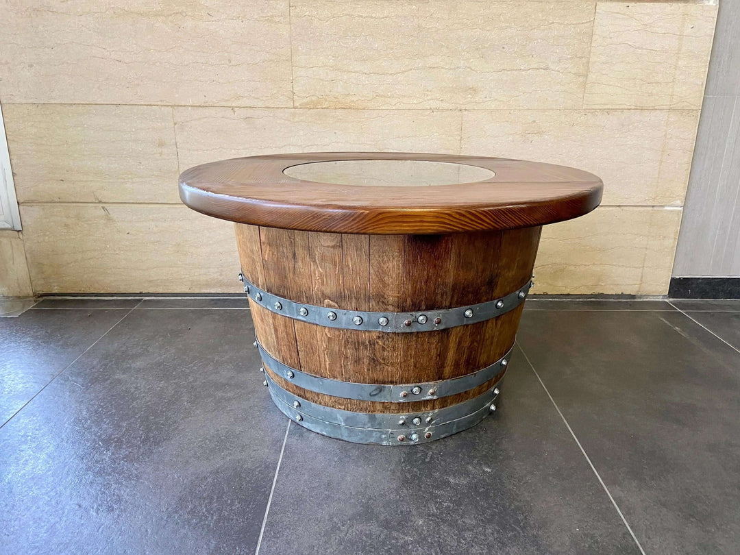 Reclaimed Wine Barrel Coffee Table Set with Two Chairs