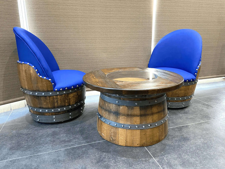Reclaimed Wine Barrel Coffee Table Set with Two Chairs