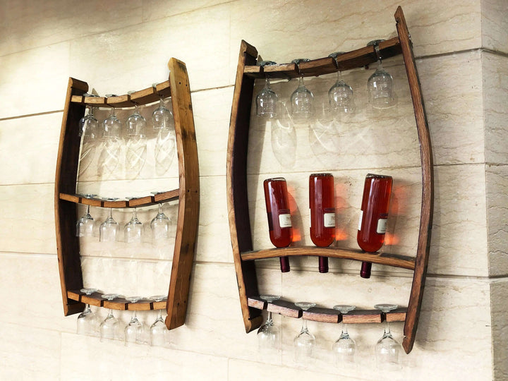 Reclaimed Wine Barrel Wall Mount Wine Rack Set
