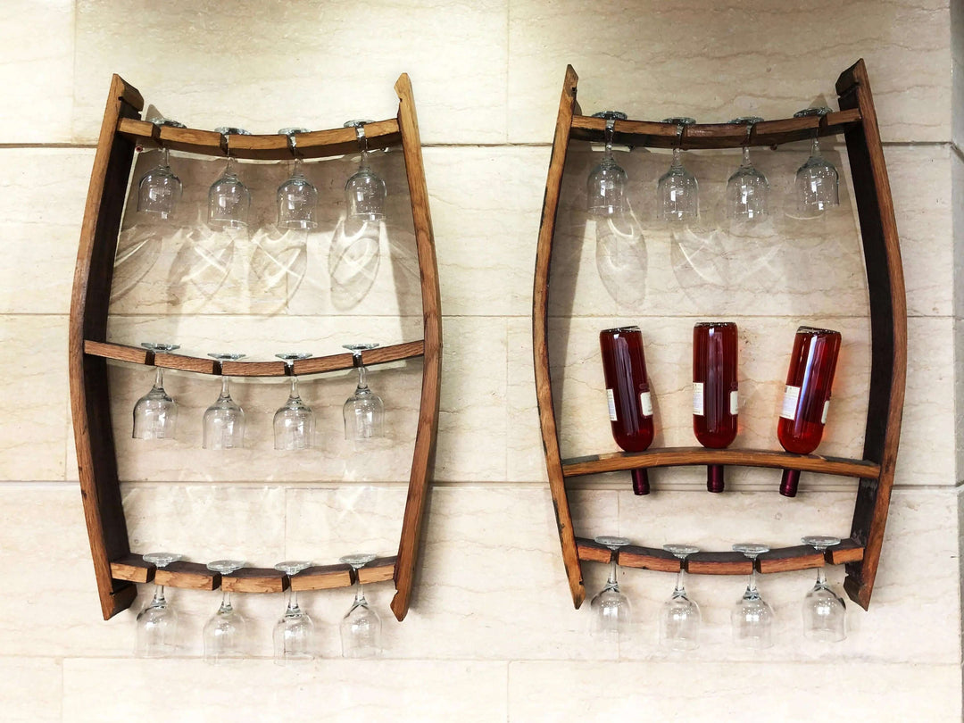 Reclaimed Wine Barrel Wall Mount Wine Rack Set