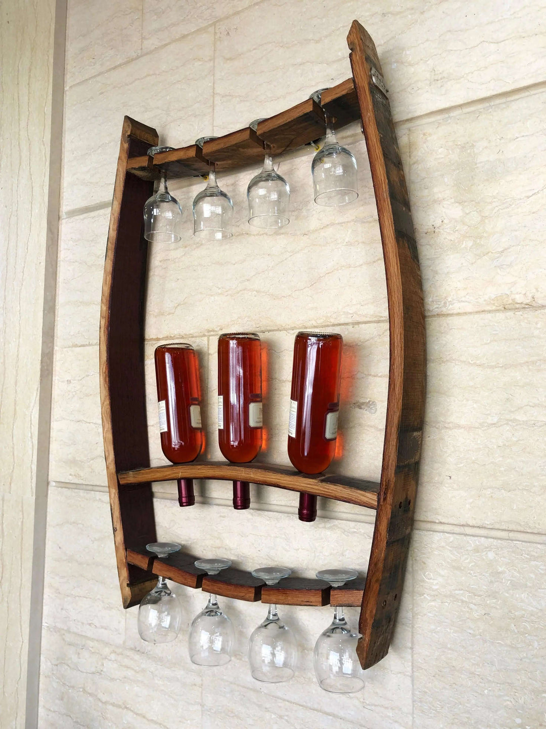 Reclaimed Wine Barrel Wall Mount Wine Rack Set