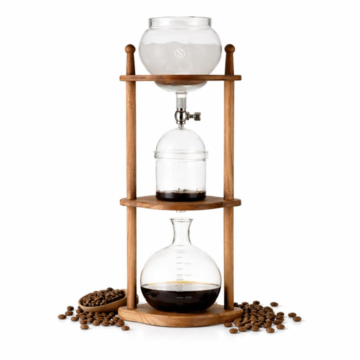 Nispira BD-8 Cold Brew Coffee Maker – Slow Drip Ice Coffee Tower with Borosilicate Glass and Wooden Stand (6–8 Cup)