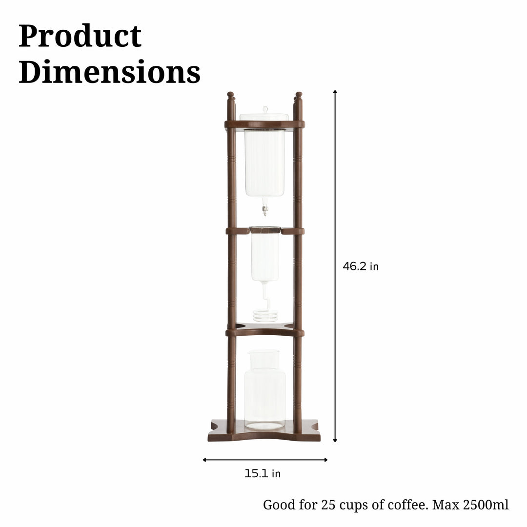 Nispira Cold Brew Coffee Maker Drip Tower – Adjustable Iced Coffee System, 25-Cup Capacity, Glass Brewer with Wooden Stand