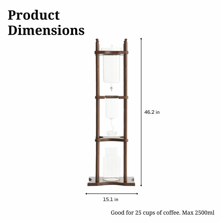 Nispira Cold Brew Coffee Maker Drip Tower – Adjustable Iced Coffee System, 25-Cup Capacity, Glass Brewer with Wooden Stand