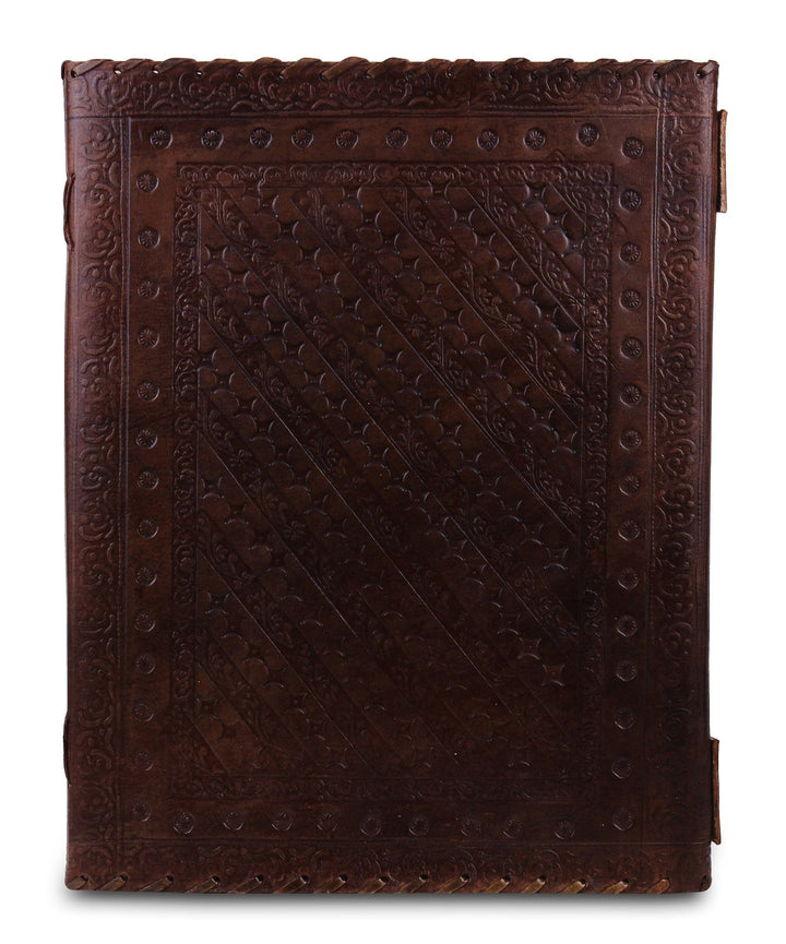Stone-Adorned Embossed Leather Journal