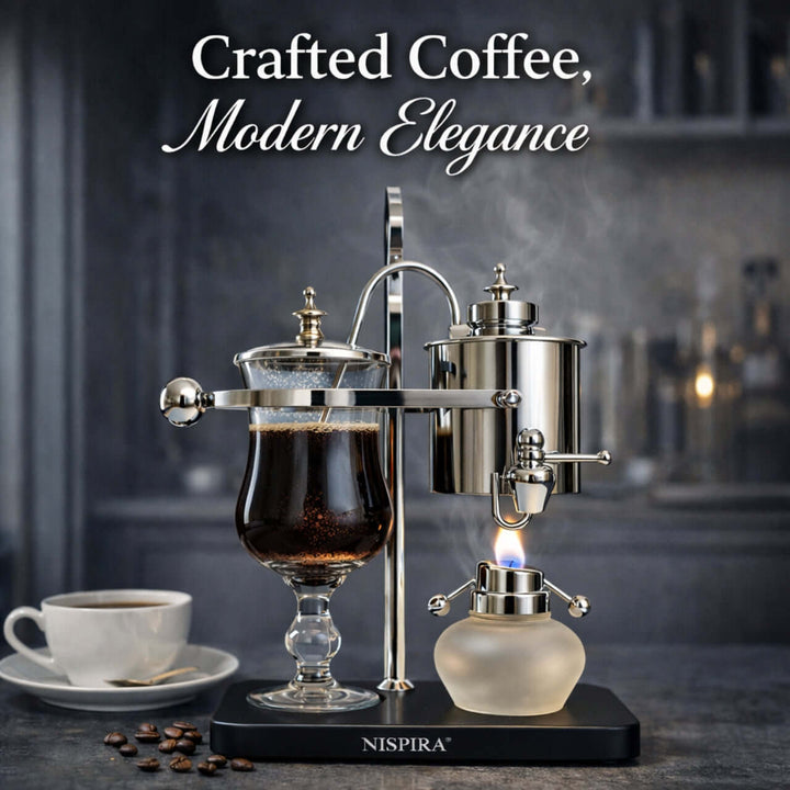 Nispira Vintage Belgian Syphon Coffee Maker – Silver Balance Siphon Brewer for Home Coffee Experience
