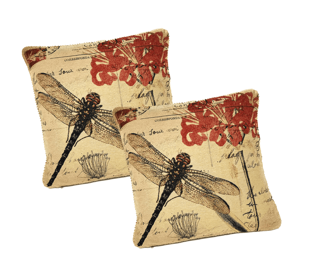 Vintage Dragonfly Tapestry Pillow with Floral Motif (Set of 2) featuring intricate design and natural elegance