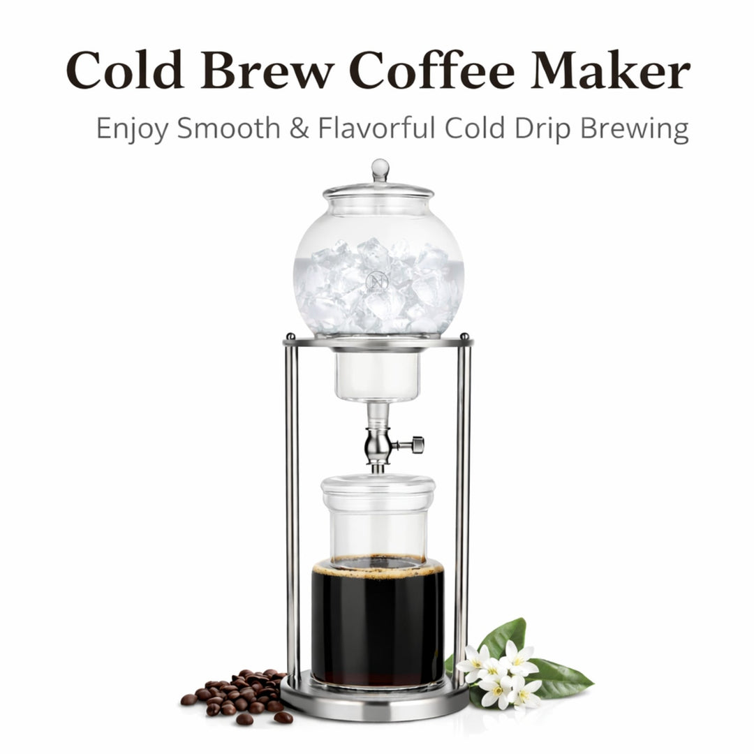 Nispira Luxury Ice Cold Brew Coffee Dripper – 1000 mL Stainless Steel & Borosilicate Glass Brewer