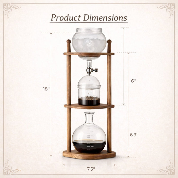 Nispira BD-8 Cold Brew Coffee Maker – Slow Drip Ice Coffee Tower with Borosilicate Glass and Wooden Stand (6–8 Cup)