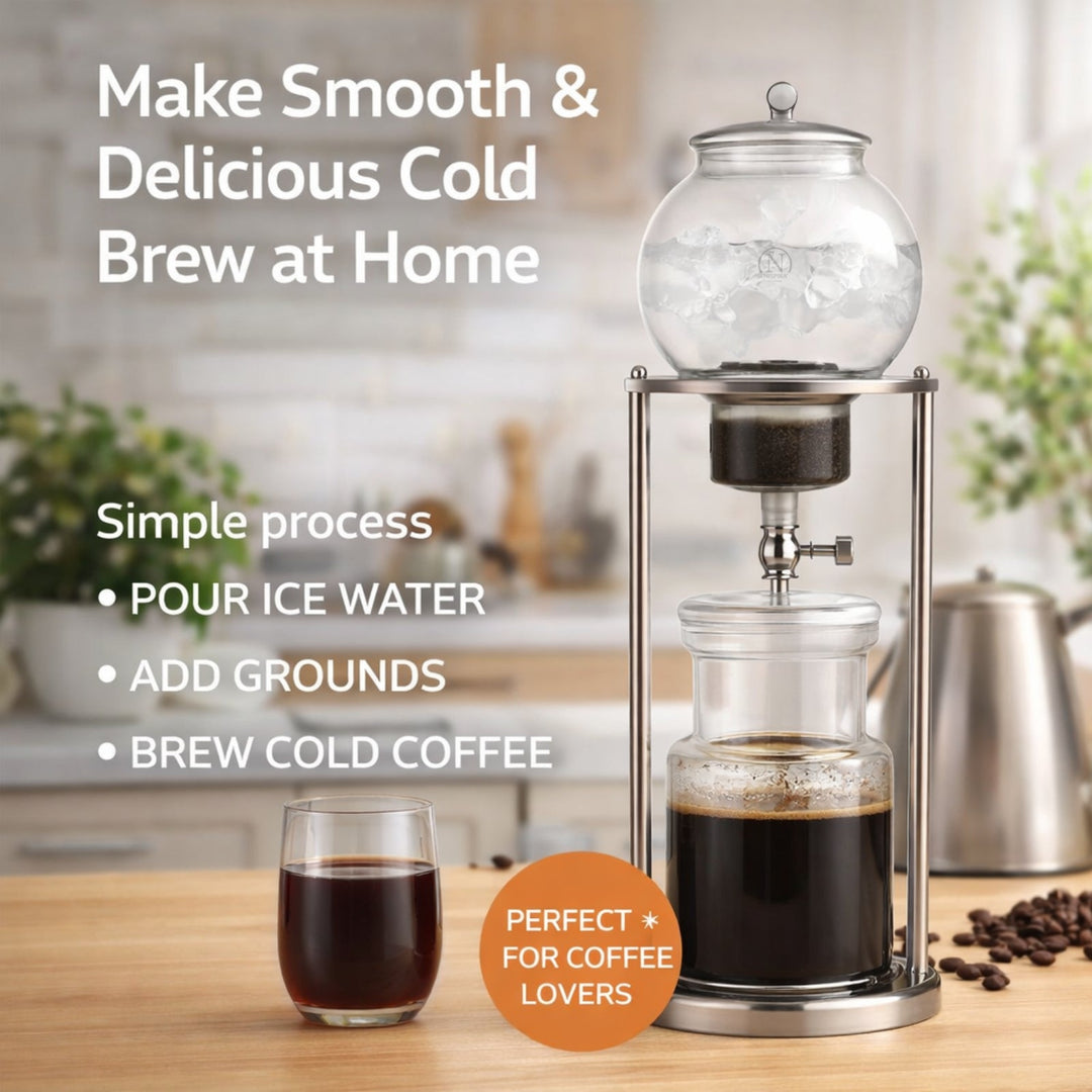 Nispira Luxury Ice Cold Brew Coffee Dripper – 1000 mL Stainless Steel & Borosilicate Glass Brewer