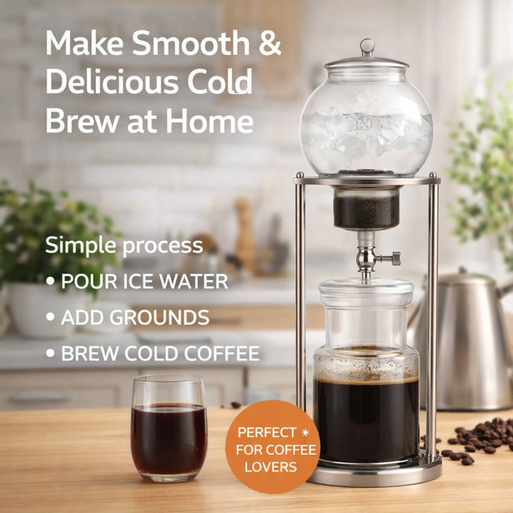 Nispira Luxury Ice Cold Brew Coffee Dripper – 1000 mL Stainless Steel & Borosilicate Glass Brewer