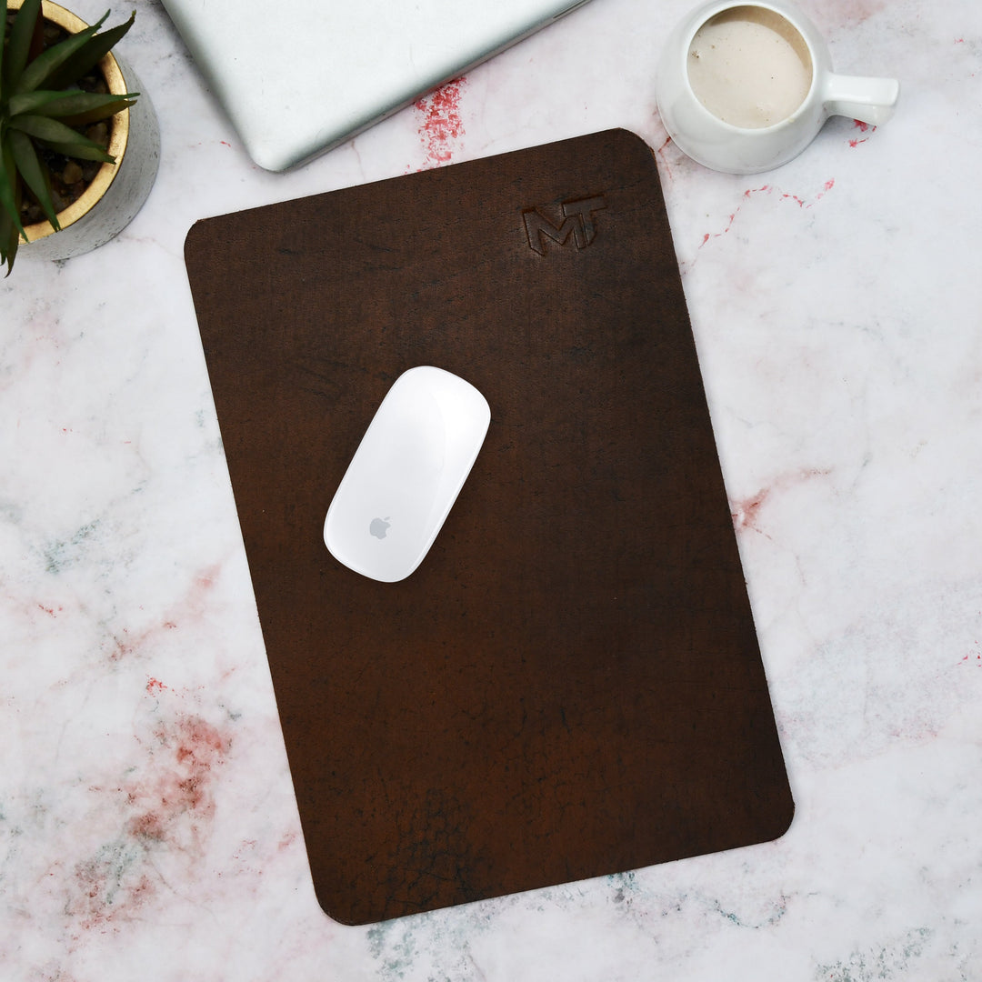 Espresso Buffalo Leather Desk Mat & Mouse Pad