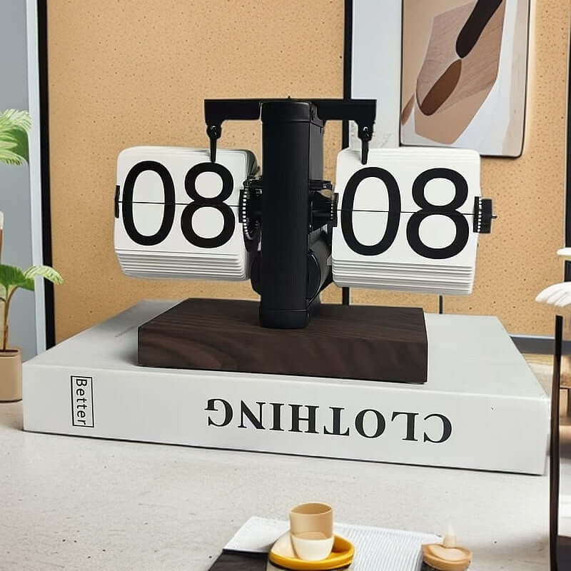Retro flip clock on desktop setting.