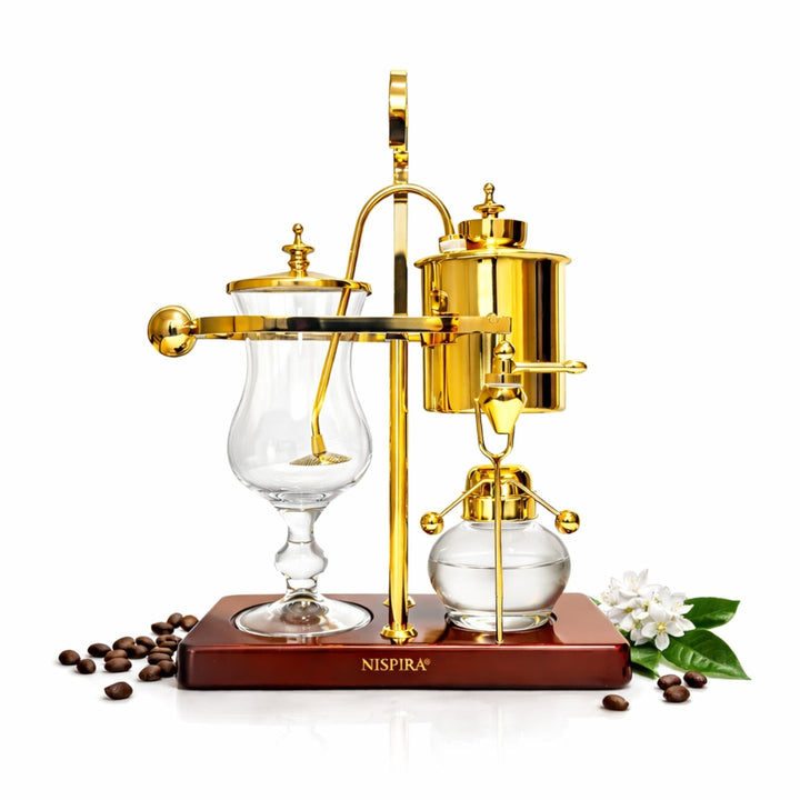 Nispira Vintage Belgian Syphon Coffee Maker – Gold Vacuum Brewer with Alcohol Burner