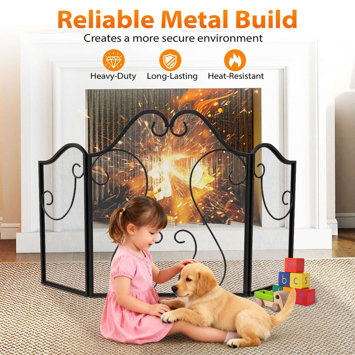 Three-Panel Scrollwork Fireplace Screen