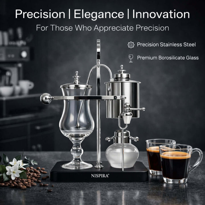 Nispira Vintage Belgian Syphon Coffee Maker – Silver Balance Siphon Brewer for Home Coffee Experience