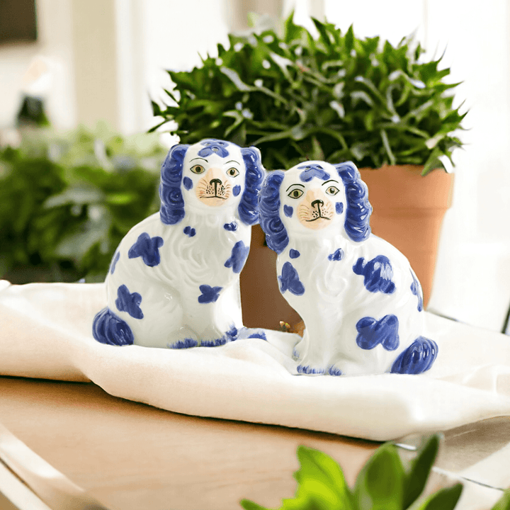 Blue & White Staffordshire Dog Salt & Pepper Shakers