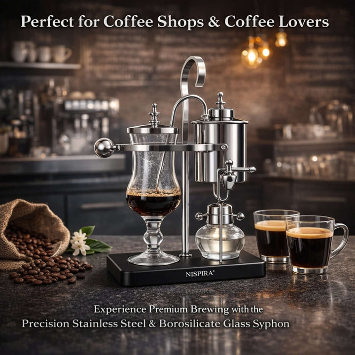 Nispira Vintage Belgian Syphon Coffee Maker – Silver Balance Siphon Brewer for Home Coffee Experience