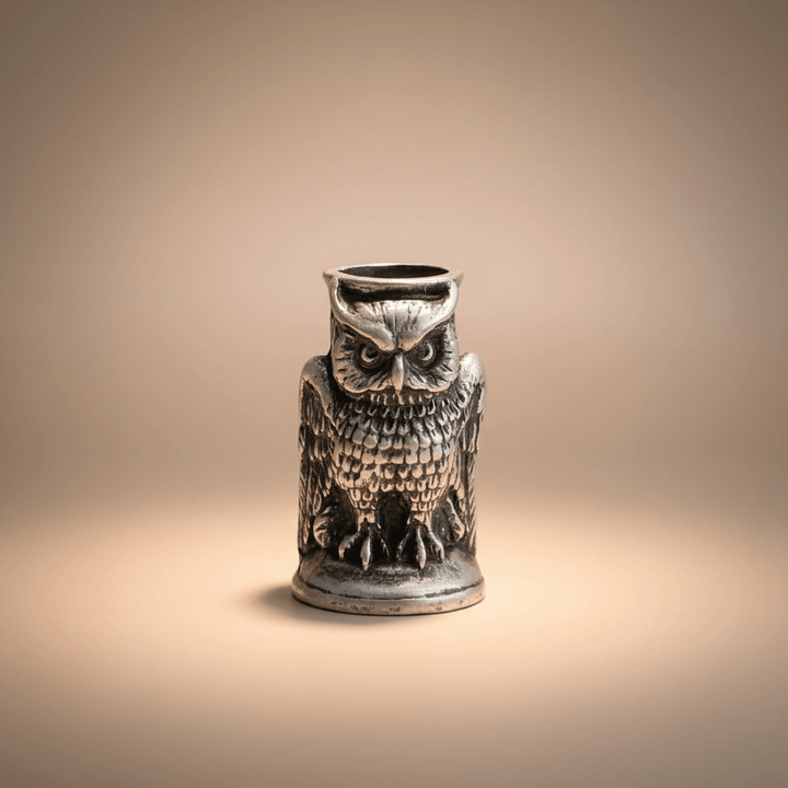 Antique-Style Pewter Owl Pen Stand
