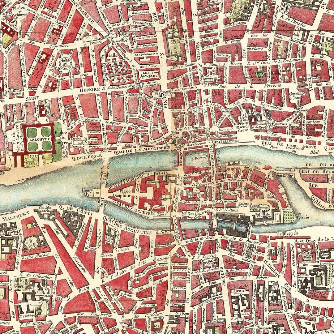 Antique Paris Map Print from 1784