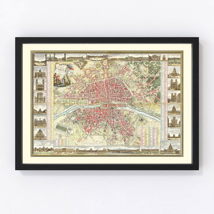 Antique Paris Map Print from 1784