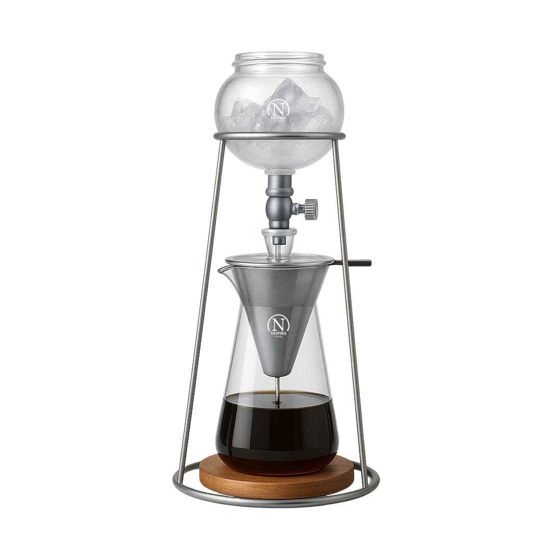 Nispira Iced Coffee Cold Brew Drip Coffee Maker Mini Tower – 400 mL Borosilicate Glass with Stainless Steel Stand