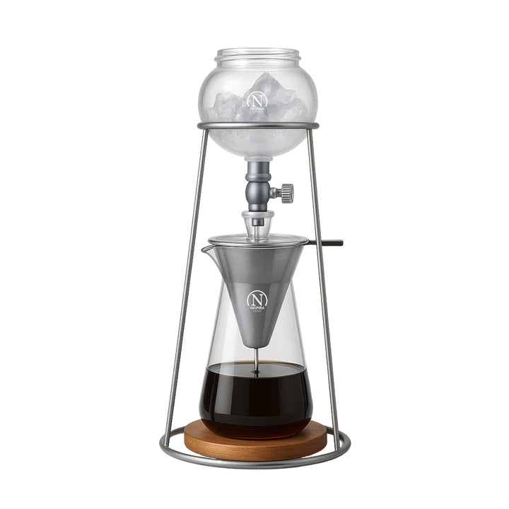 Nispira Iced Coffee Cold Brew Drip Coffee Maker Mini Tower – 400 mL Borosilicate Glass with Stainless Steel Stand
