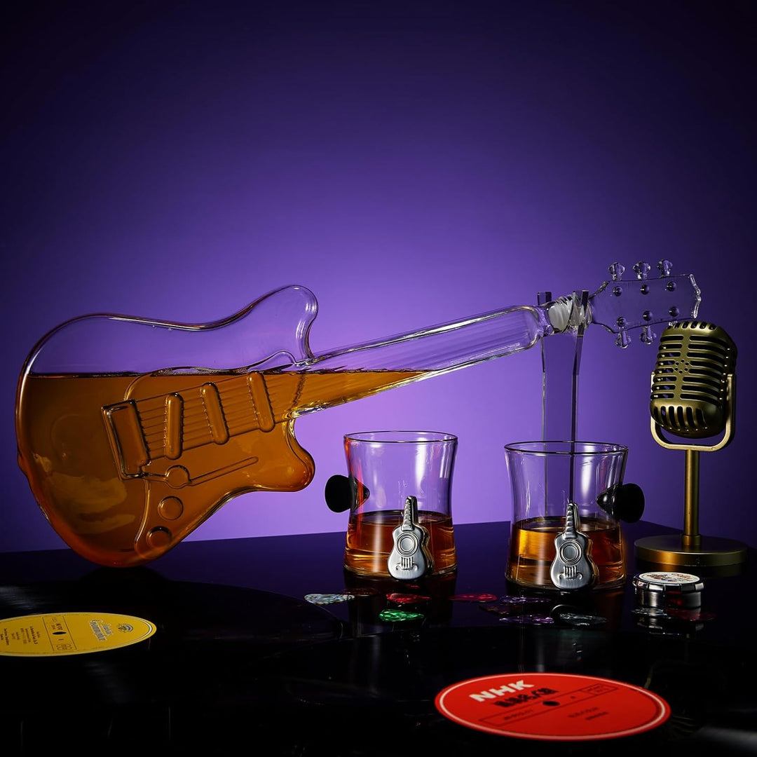 Electric Guitar Whiskey Wine Decanter With 2 Pick Whiskey Glasses