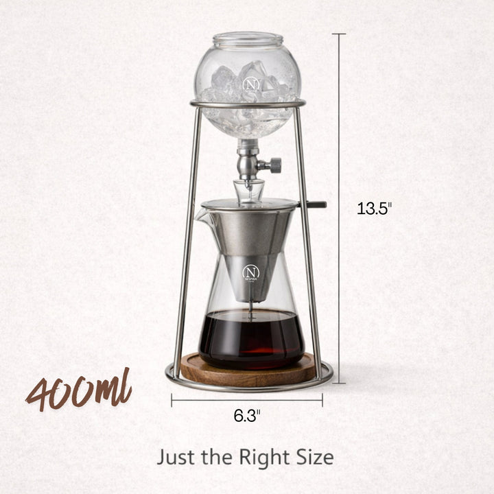 Nispira Iced Coffee Cold Brew Drip Coffee Maker Mini Tower – 400 mL Borosilicate Glass with Stainless Steel Stand