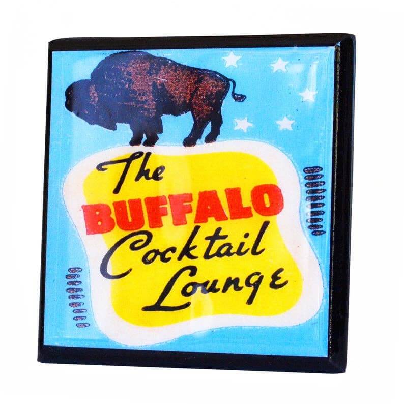 Coaster with 'The Buffalo Cocktail Lounge' design featuring a buffalo silhouette.