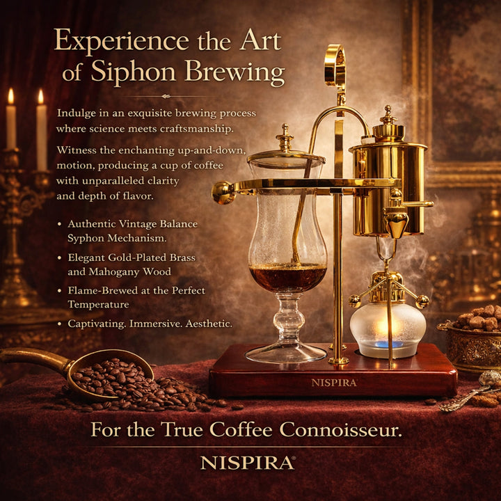Nispira Vintage Belgian Syphon Coffee Maker – Gold Vacuum Brewer with Alcohol Burner