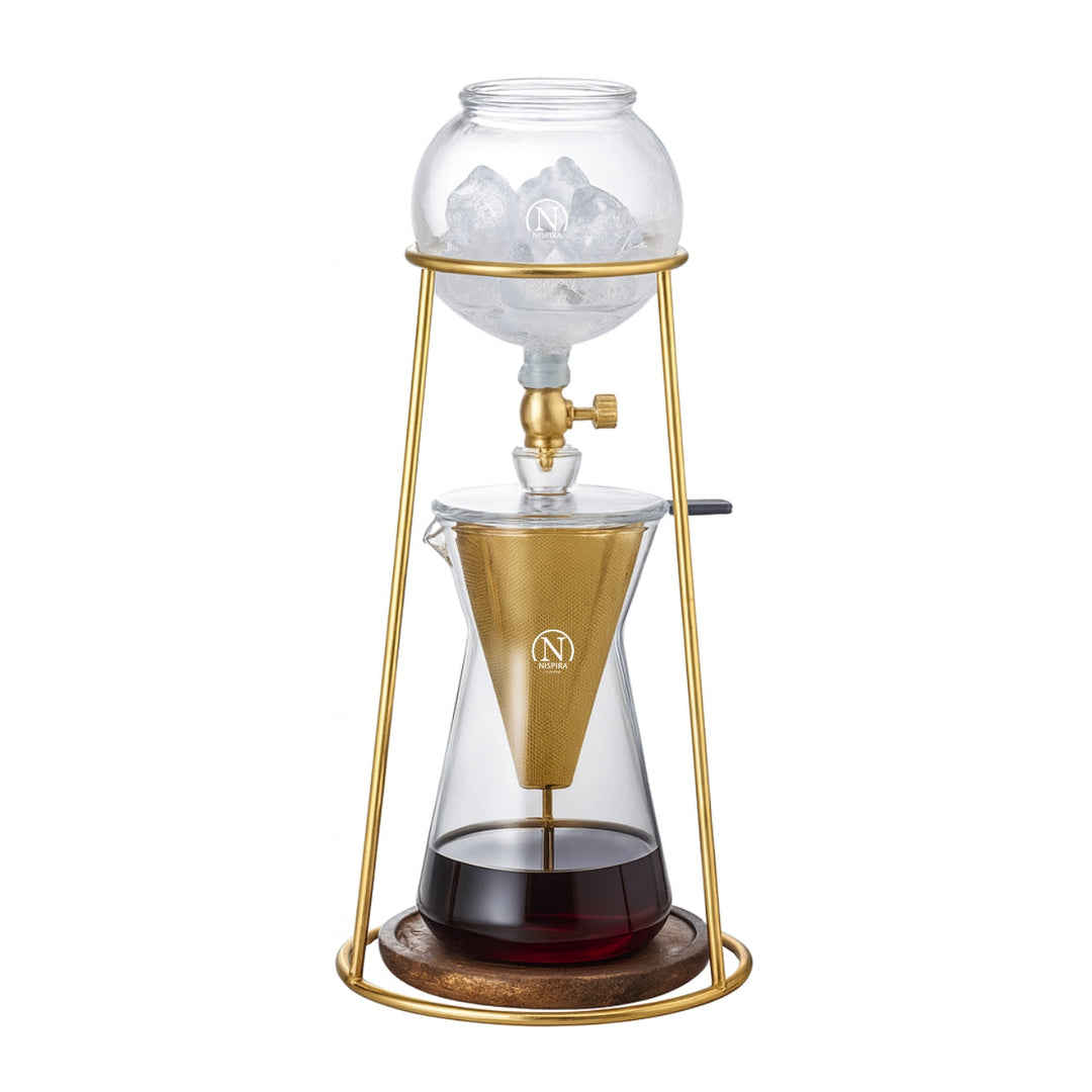 Nispira Iced Coffee Cold Brew Drip Coffee Maker Mini Tower – 400 mL Borosilicate Glass with Stainless Steel Stand