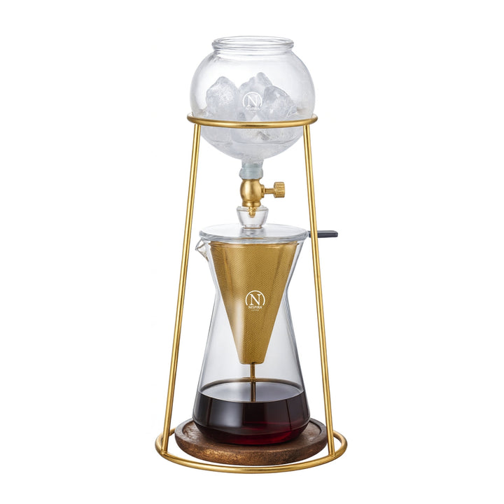 Nispira Iced Coffee Cold Brew Drip Coffee Maker Mini Tower – 400 mL Borosilicate Glass with Stainless Steel Stand