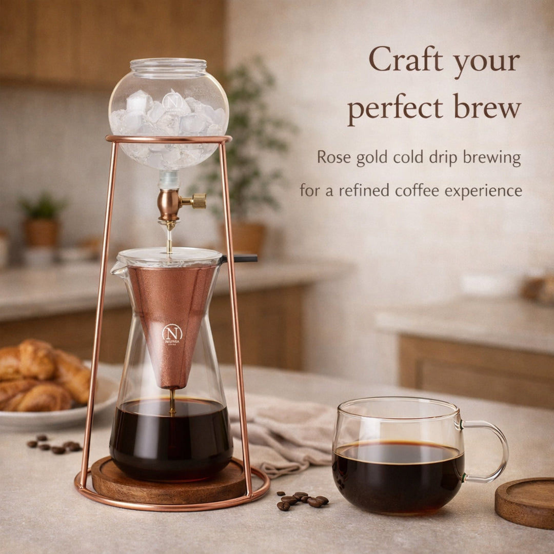 Nispira Iced Coffee Cold Brew Drip Coffee Maker Mini Tower – 400 mL Borosilicate Glass with Stainless Steel Stand