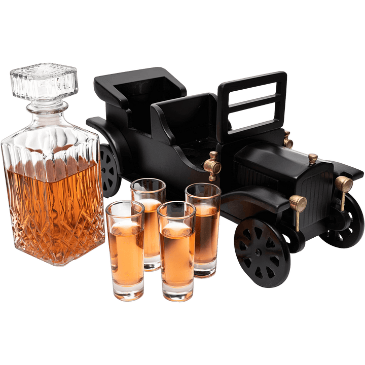 Old Fashioned Car Whiskey Decanter Set, Model T, Very Large 15" x 13" x 7" 750ml Decanter, and - 4 3oz Whiskey Tumbler Old Fashion Glasses, Old Fashioned Vintage Car, Limited Edition, Car Lovers Gift!
