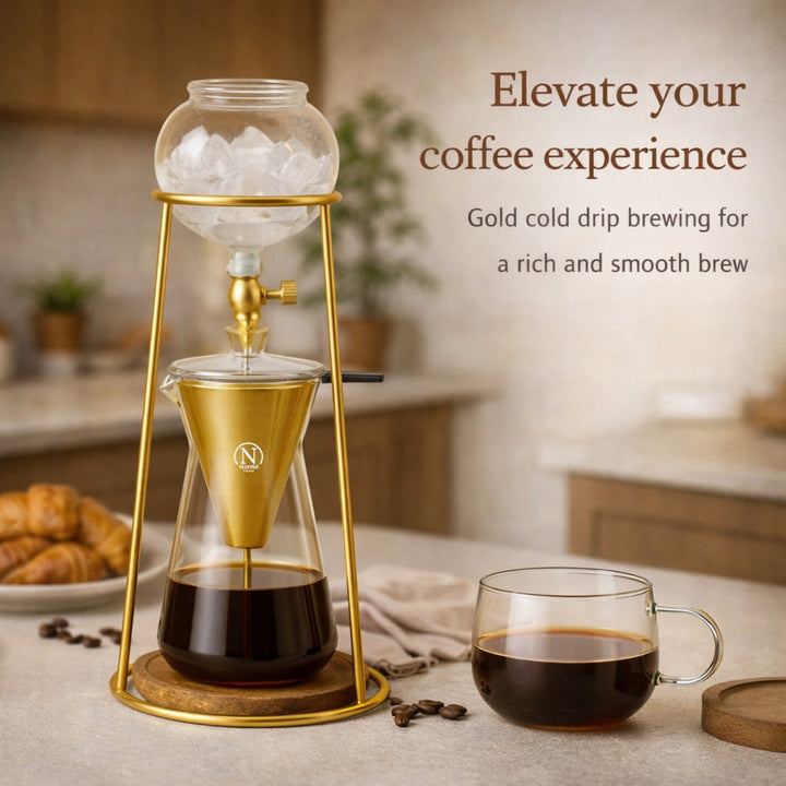 Nispira Iced Coffee Cold Brew Drip Coffee Maker Mini Tower – 400 mL Borosilicate Glass with Stainless Steel Stand