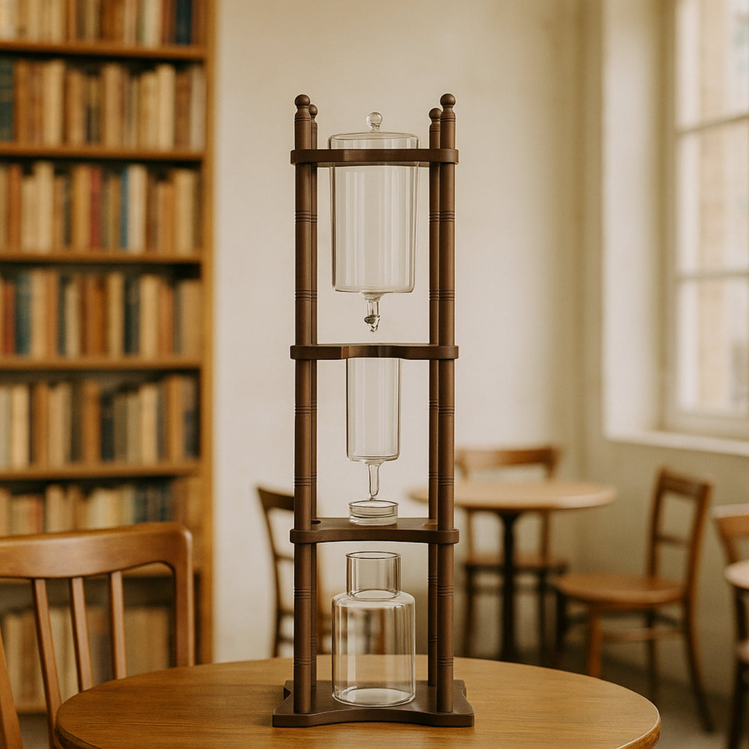 Nispira Cold Brew Coffee Maker Drip Tower – Adjustable Iced Coffee System, 25-Cup Capacity, Glass Brewer with Wooden Stand