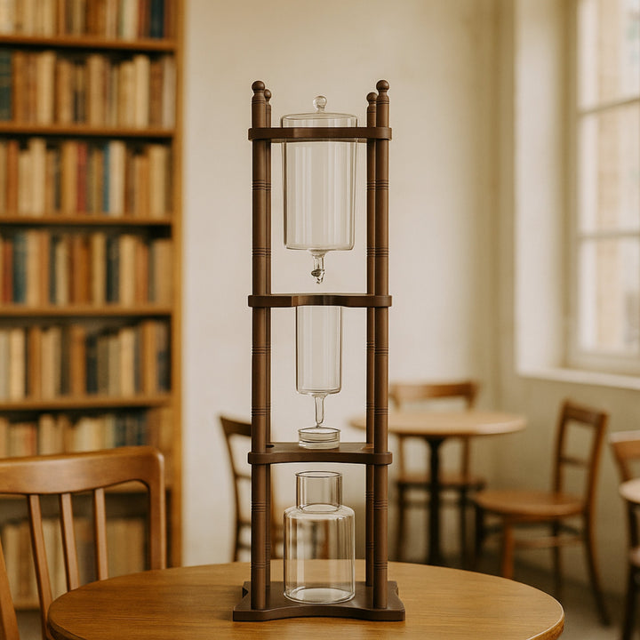 Nispira Cold Brew Coffee Maker Drip Tower – Adjustable Iced Coffee System, 25-Cup Capacity, Glass Brewer with Wooden Stand
