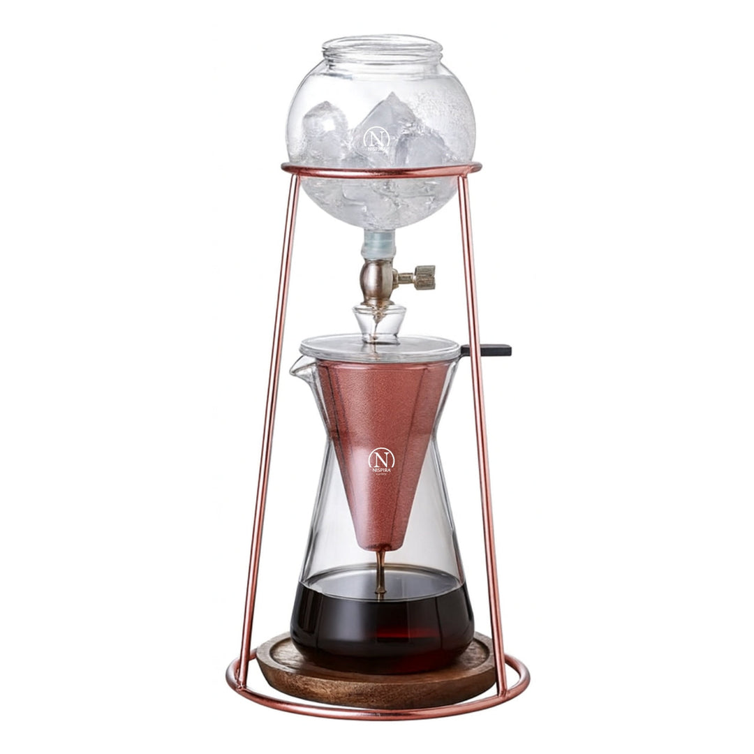 Nispira Iced Coffee Cold Brew Drip Coffee Maker Mini Tower – 400 mL Borosilicate Glass with Stainless Steel Stand