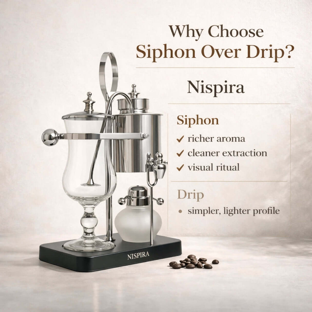 Nispira Vintage Belgian Syphon Coffee Maker – Silver Balance Siphon Brewer for Home Coffee Experience
