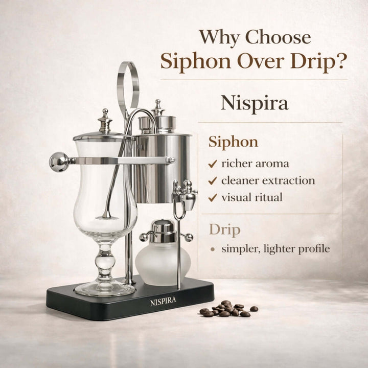 Nispira Vintage Belgian Syphon Coffee Maker – Silver Balance Siphon Brewer for Home Coffee Experience