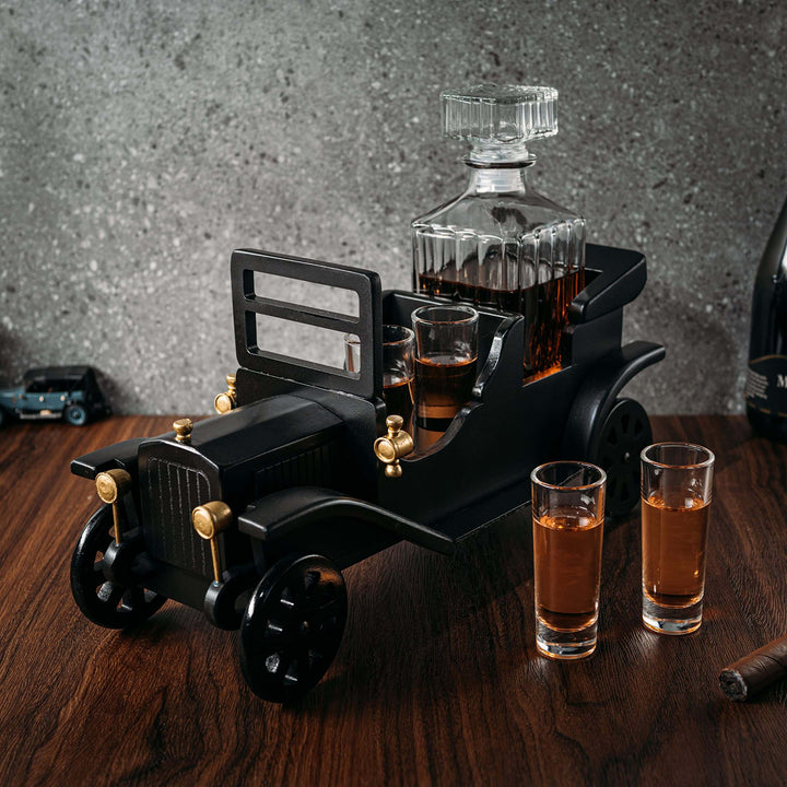 Old Fashioned Car Whiskey Decanter Set, Model T, Very Large 15" x 13" x 7" 750ml Decanter, and - 4 3oz Whiskey Tumbler Old Fashion Glasses, Old Fashioned Vintage Car, Limited Edition, Car Lovers Gift!