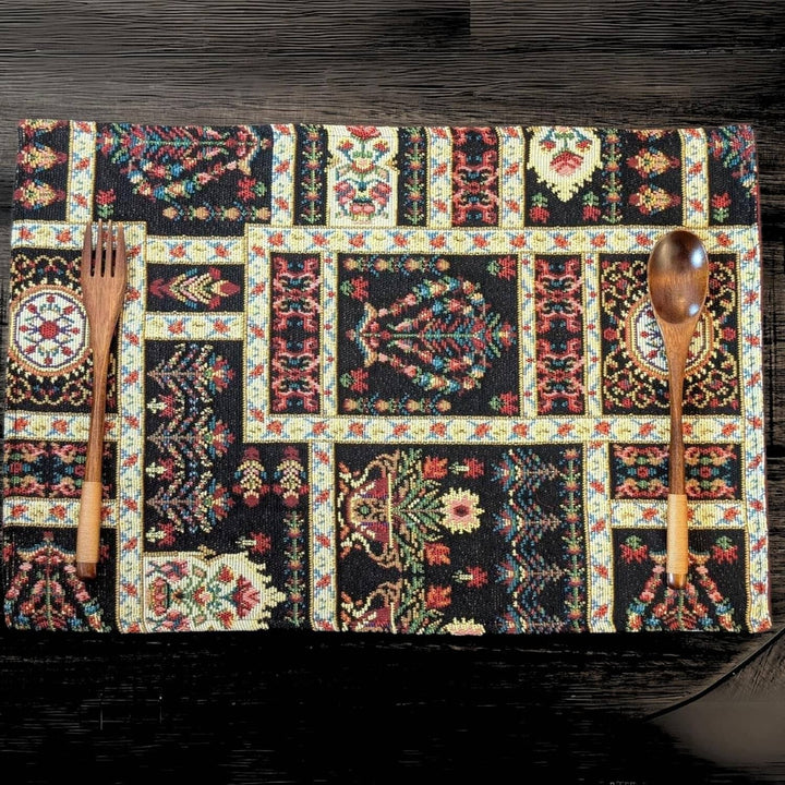 DaDalogy Bedding Set of 4-Pieces Dark Noir Mughal Floral Botanical Vintage Fleur Tapestry Placemats 13” x 19” (18197)