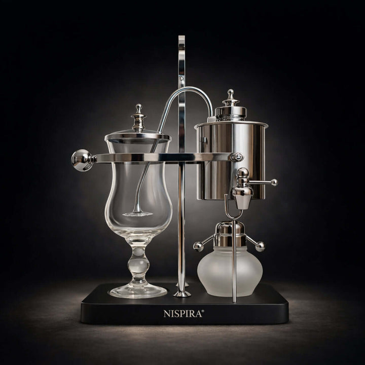 Nispira Vintage Belgian Syphon Coffee Maker – Silver Balance Siphon Brewer for Home Coffee Experience