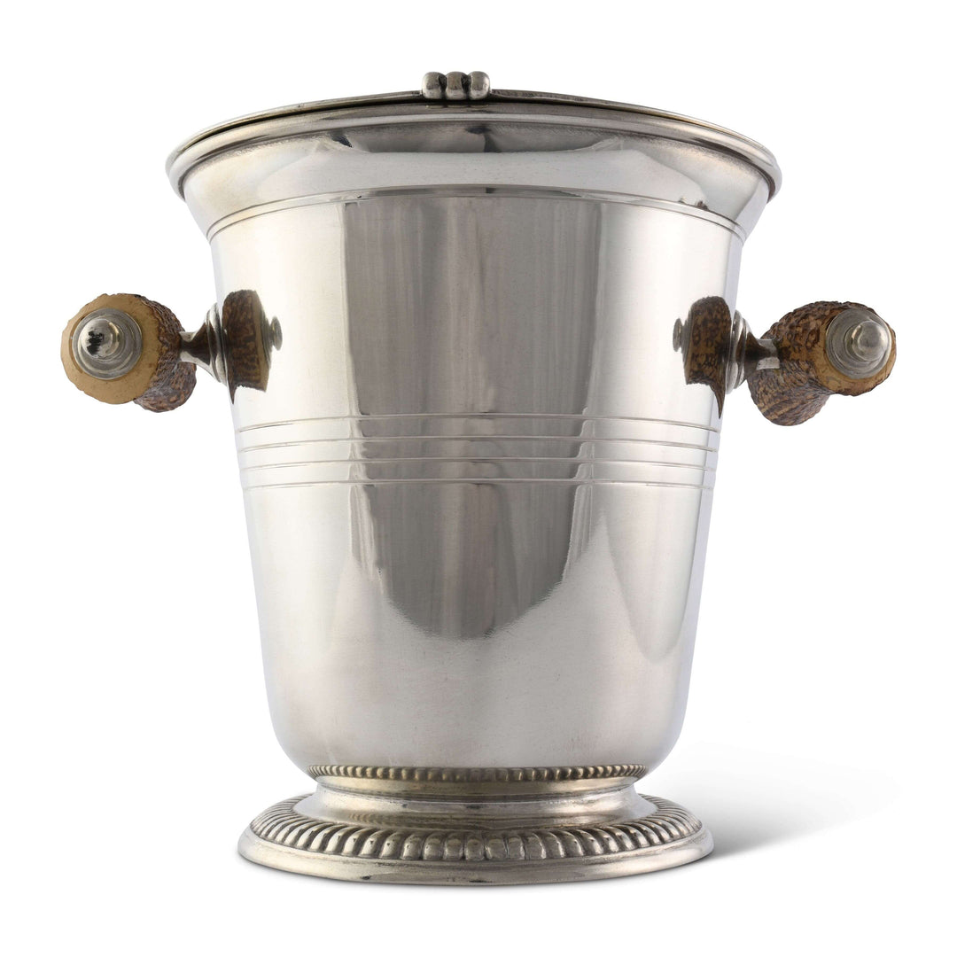 Lodge-Style Pewter Ice Bucket with Antler Handles