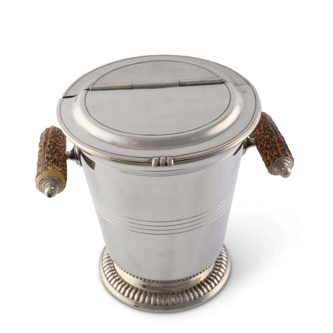 Lodge-Style Pewter Ice Bucket with Antler Handles