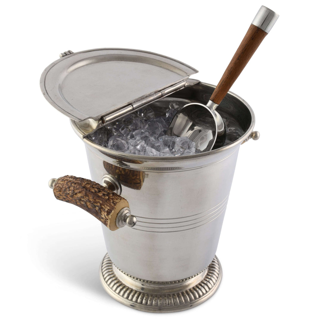 Lodge-Style Pewter Ice Bucket with Antler Handles