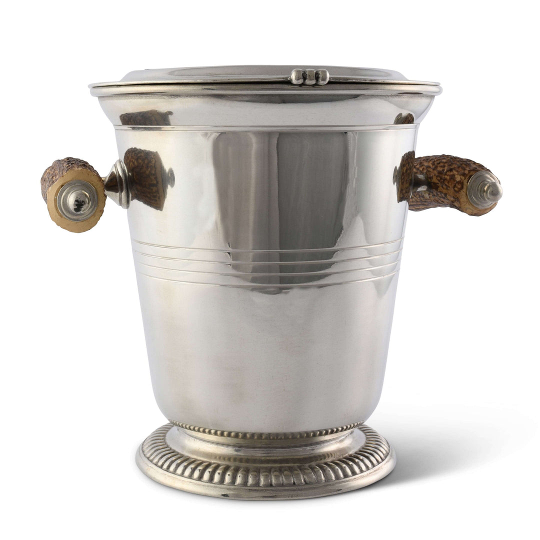 Lodge-Style Pewter Ice Bucket with Antler Handles